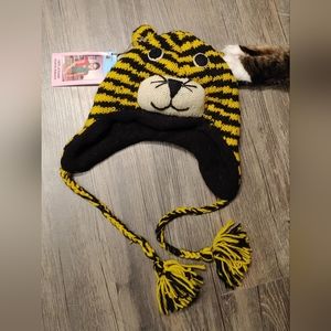 NEW - Winter Tiger Knit Beanie hat - Yellow - Wool And Polyester - Gift